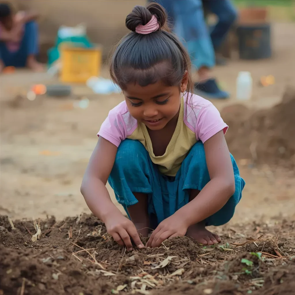 Girl helping in community work