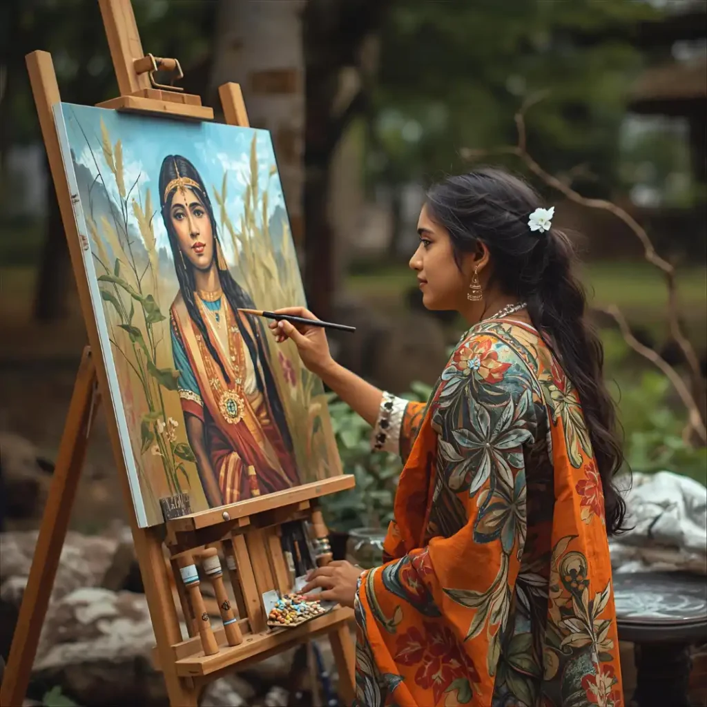 Girl painting outside