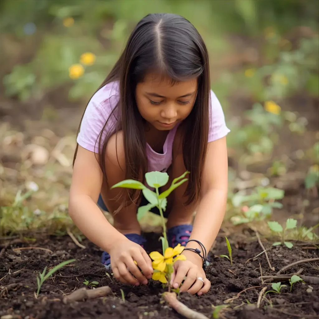 Girl planting a tree