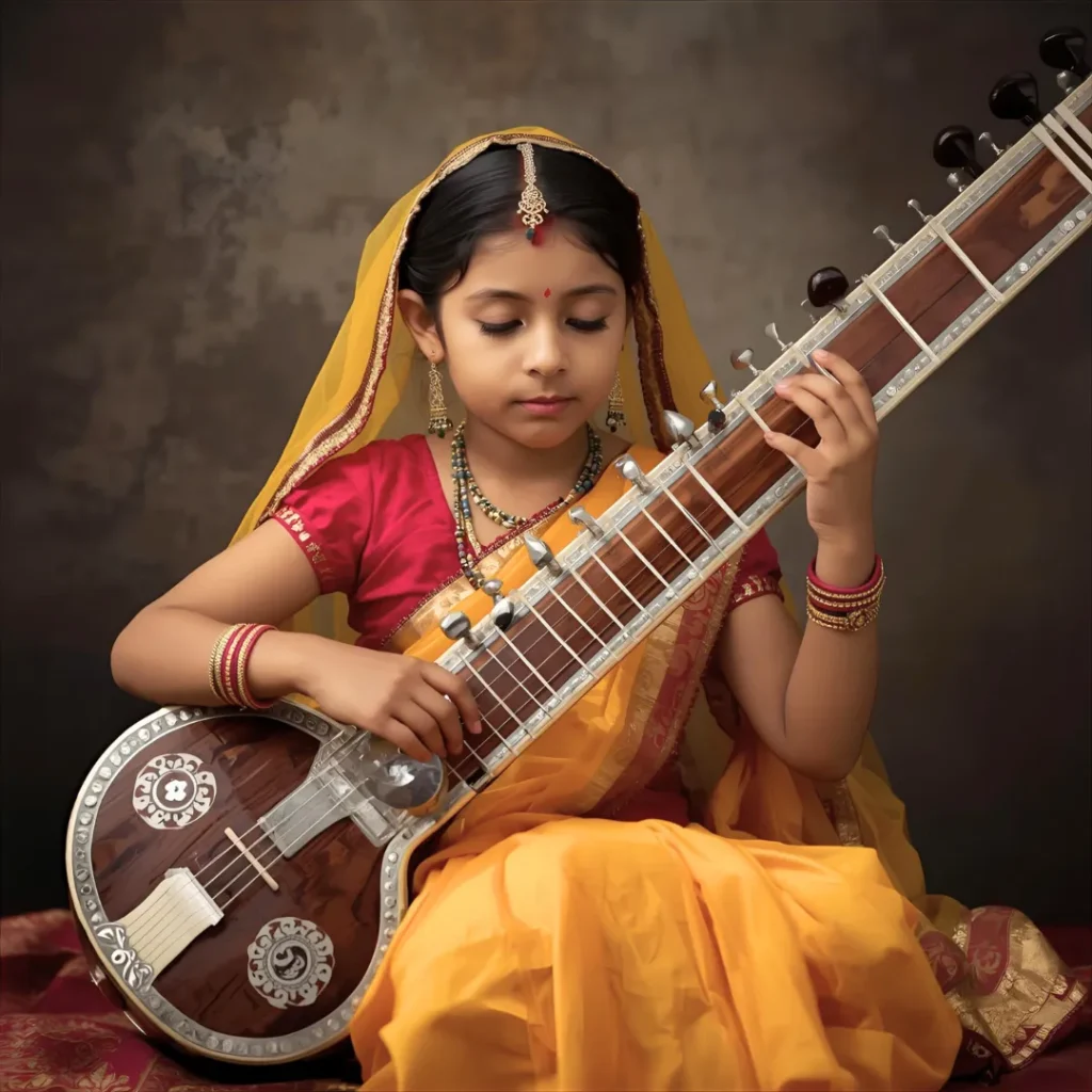 Girl playing sitar or flute