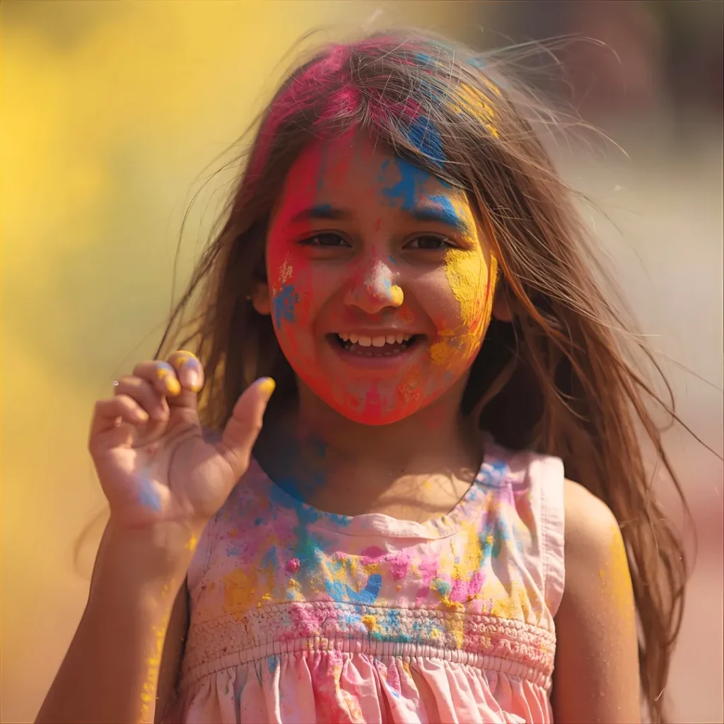 Girl playing with colors during Holi
